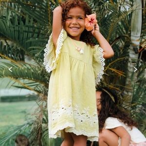 Louise Misha French designer dress girls size 4 as new tropical yellow lace